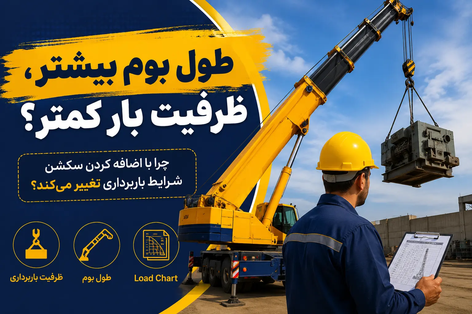 افزایش طول بوم جرثقیل و تاثیر آن بر ظرفیت باربرداری